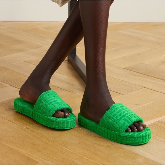 Bottega Veneta Terry Green Slides